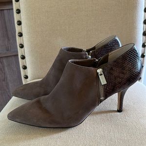 Michael Michael Kors Women’s Snakeprint Suede Side Zip Heeled Shooties Brown 12